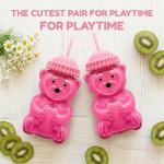 Krewchton （2 glasses） Bear Cup Bear Straw Cup, Cute Bears Glass Cup with Straw, 500ml Reusable Glass Tumbler with Lid for Iced Coffee, Milk Tea, and Cocktails, Dishwasher Safe (pink(2 glasses))