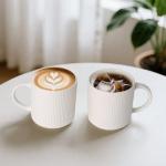 MONITO 16Oz Coffee Mugs Set of 4, Rustic Ceramic Coffee Cups Set with Large Handle, Vintage Striped Stoneware Coffee Mugs for Latte, Cocoa, Tea, Milk, Microwave & Dishwasher Safe, White