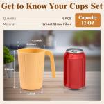 becutlery Wheat Straw Coffee Mugs 6-Pack– Unbreakable & Lightweight Cups, 12oz Stackable Cups with 6 Detachable Straws & 2 Cleaning Brushes (Colorful, 12, Fluid Ounces)