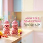 Krewchton （2 glasses） Bear Cup Bear Straw Cup, Cute Bears Glass Cup with Straw, 500ml Reusable Glass Tumbler with Lid for Iced Coffee, Milk Tea, and Cocktails, Dishwasher Safe (pink(2 glasses))