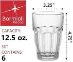 Bormioli Rocco Rock Bar Stackable Beverage, Set Of 6 Dishwasher Safe Drinking Glasses For Soda, Juice, Milk, Coke, Beer, Spirits – 12.5oz Durable Tempered Glass Water Tumblers For Daily Use
