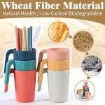 becutlery Wheat Straw Coffee Mugs 6-Pack– Unbreakable & Lightweight Cups, 12oz Stackable Cups with 6 Detachable Straws & 2 Cleaning Brushes (Colorful, 12, Fluid Ounces)