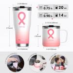 HAUSHOF Mug with Lid, 14 oz Insulated Coffee Mug with Handle for Best Mom, Birthday Christmas Gifts, Pink Ribbon