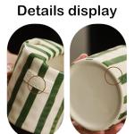 Novelty Coffee Mug Espresso Cups 10oz Ceramic Coffee Mugs Porcelain Coffee Cup Hand-Painted Striped Art With Sip Hole for Coffee Tea Heat-Resistant Non-Slip Mug(Green)
