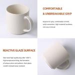 MONITO 16Oz Coffee Mugs Set of 4, Rustic Ceramic Coffee Cups Set with Large Handle, Vintage Striped Stoneware Coffee Mugs for Latte, Cocoa, Tea, Milk, Microwave & Dishwasher Safe, White