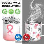 HAUSHOF Mug with Lid, 14 oz Insulated Coffee Mug with Handle for Best Mom, Birthday Christmas Gifts, Pink Ribbon