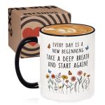 Petalsun New Beginnings Gifts for Women- Inspirational Motivational Mug with Flowers & Butterfly- Divorce, Breakup, New Job, Farewell Gifts for Women Friends Daughter Sister Coworker, 11oz