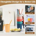 becutlery Wheat Straw Coffee Mugs 6-Pack– Unbreakable & Lightweight Cups, 12oz Stackable Cups with 6 Detachable Straws & 2 Cleaning Brushes (Colorful, 12, Fluid Ounces)