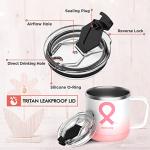 HAUSHOF Mug with Lid, 14 oz Insulated Coffee Mug with Handle for Best Mom, Birthday Christmas Gifts, Pink Ribbon