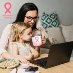 HAUSHOF Mug with Lid, 14 oz Insulated Coffee Mug with Handle for Best Mom, Birthday Christmas Gifts, Pink Ribbon