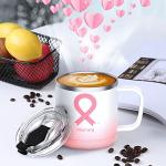 HAUSHOF Mug with Lid, 14 oz Insulated Coffee Mug with Handle for Best Mom, Birthday Christmas Gifts, Pink Ribbon