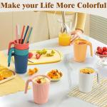 becutlery Wheat Straw Coffee Mugs 6-Pack– Unbreakable & Lightweight Cups, 12oz Stackable Cups with 6 Detachable Straws & 2 Cleaning Brushes (Colorful, 12, Fluid Ounces)