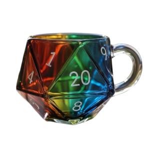 Rainbow D20 Dice Glass Coffee Mug for Gamers