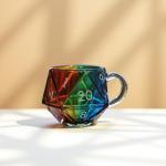 Rainbow D20 Dice Glass Coffee Mug for Gamers