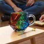 Rainbow D20 Dice Glass Coffee Mug for Gamers