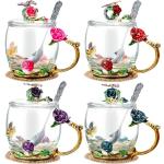 Floral Glass Tea Cups with Lids and Spoon