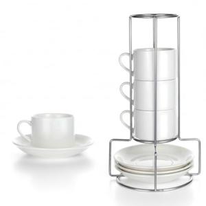 Stackable Porcelain Espresso Cups with Saucers