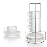 Stackable Porcelain Espresso Cups with Saucers