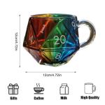 Rainbow D20 Dice Glass Coffee Mug for Gamers