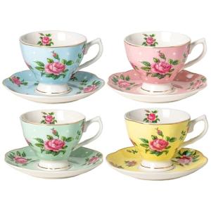 Floral Teacups and Saucers Set of 4