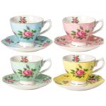 Floral Teacups and Saucers Set of 4