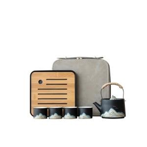 Elegant Chinese Tea Set with Teapot, Cups, Tray
