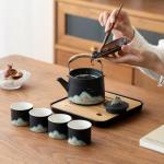 Elegant Chinese Tea Set with Teapot, Cups, Tray