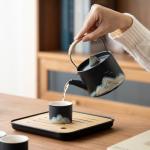 Elegant Chinese Tea Set with Teapot, Cups, Tray