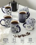 Elegant Blue Floral Ceramic Coffee Mugs Set of 6