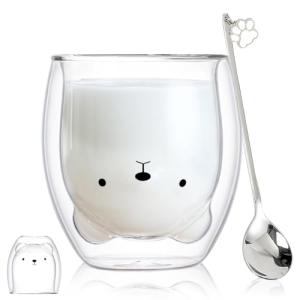 Cute Bear Double Wall Glass Mug for Coffee