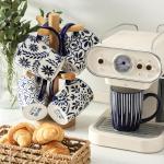 Elegant Blue Floral Ceramic Coffee Mugs Set of 6