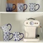 Elegant Blue Floral Ceramic Coffee Mugs Set of 6
