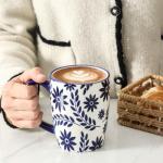 Elegant Blue Floral Ceramic Coffee Mugs Set of 6