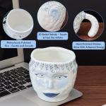 Funny Blue Ceramic Coffee Mug with Human Face