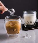 Cute Bear Double Wall Glass Mug for Coffee