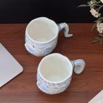 Funny Blue Ceramic Coffee Mug with Human Face