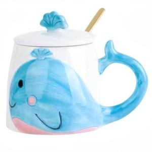 Lammusd Whale Coffee Mug with Lid and Spoon