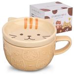 Cute Cat Ceramic Coffee Mug with Lid