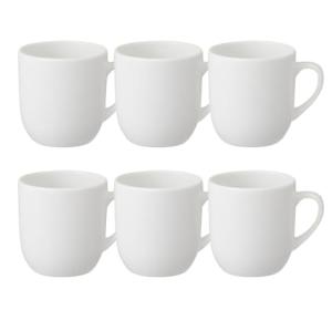 Set of 6 White Stoneware Coffee Mugs