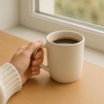 Set of 6 White Stoneware Coffee Mugs