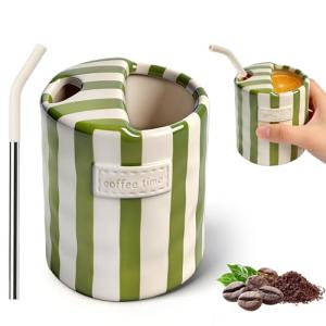 Cute Hand-Painted Retro Striped Coffee Mug 10oz