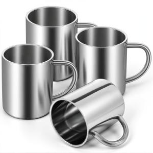 Set of 4 Double-Walled Stainless Steel Mugs