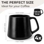 MIAMIO Set of 4 Large Ceramic Coffee Mugs