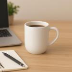 Set of 6 White Stoneware Coffee Mugs