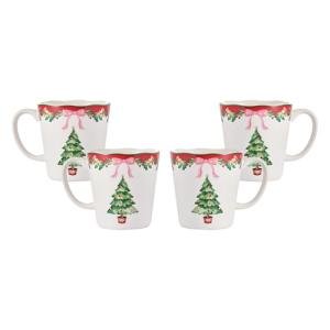 Bico Ribbon Christmas Scalloped Mug Set, 4 Pack