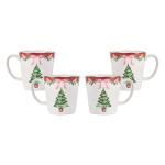 Bico Ribbon Christmas Scalloped Mug Set, 4 Pack