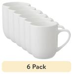 Set of 6 White Stoneware Coffee Mugs