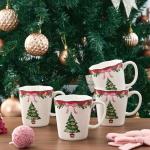Bico Ribbon Christmas Scalloped Mug Set, 4 Pack