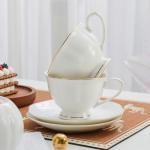 Elegant White Ceramic Tea Cup and Saucer Set