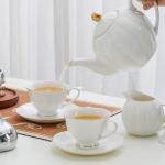 Elegant White Ceramic Tea Cup and Saucer Set